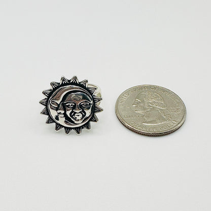 Women's Oxidized Silver Sun & Moon Ring – Sizes 5-10