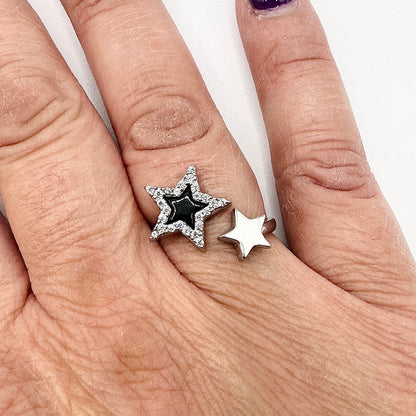 Women's Silver and Onyx Stars Ring – Sizes 5-10