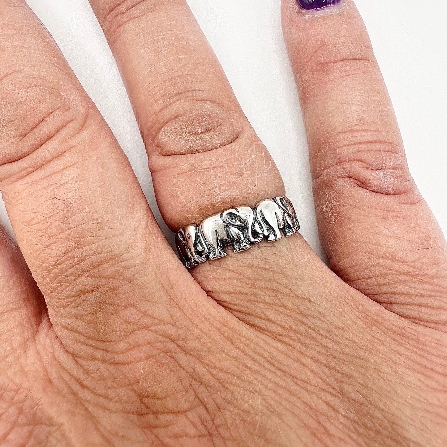 Women's Sterling Silver Elephant Band – Sizes 5-10