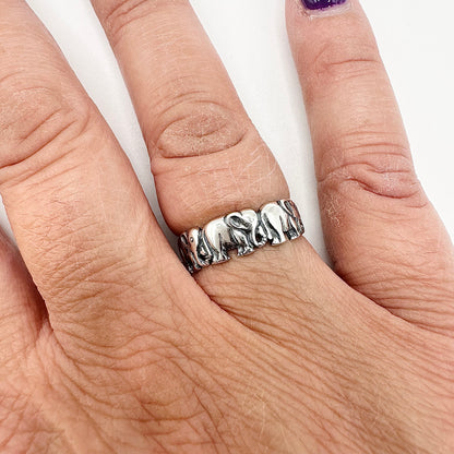 Women's Sterling Silver Elephant Band – Sizes 5-10