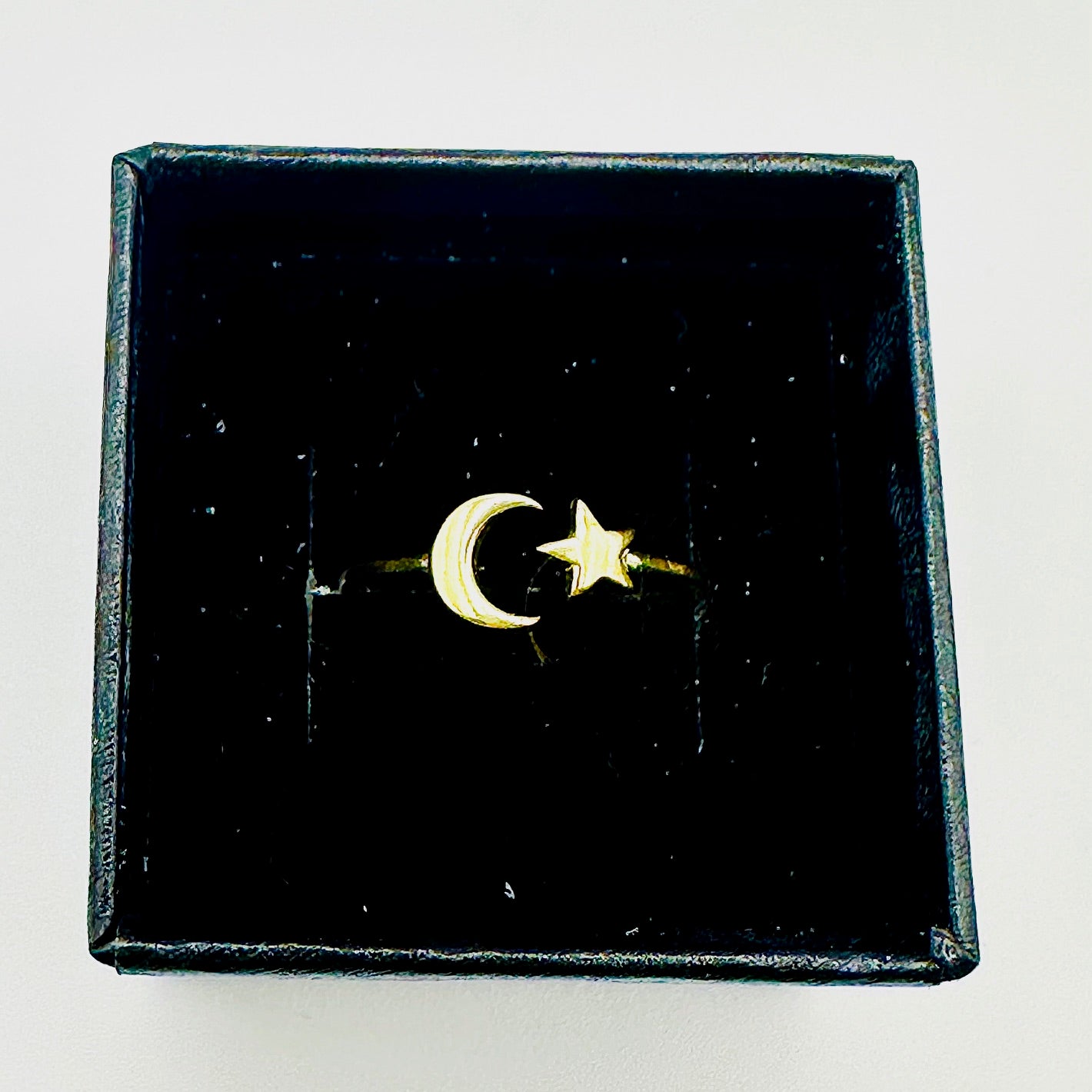 Crescent Moon and Star Ring – 3 Finishes, Sizes 5-10