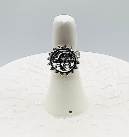 Women's Oxidized Silver Sun & Moon Ring – Sizes 5-10
