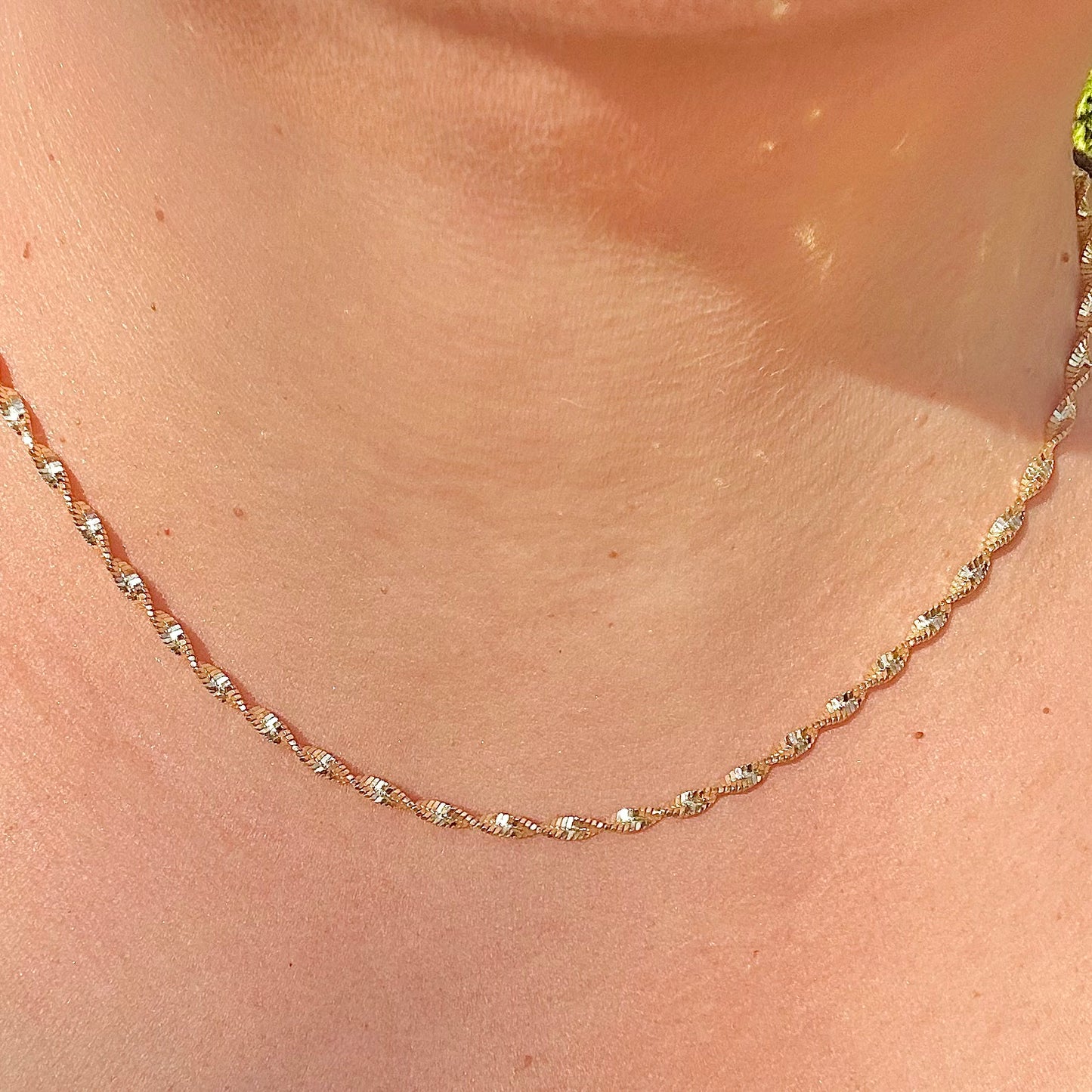 Unisex 2.5mm Twisted Singapore Rope Chain Necklace -  Solid 925 Sterling Silver or 14k Gold Finish