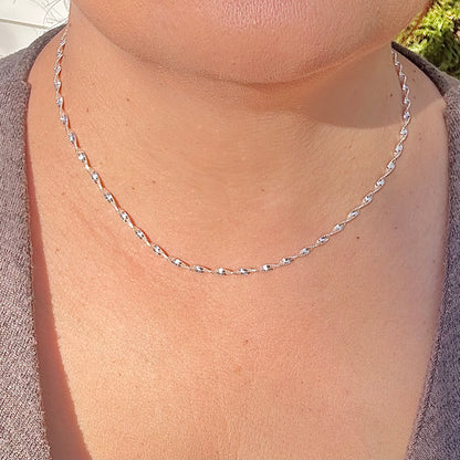 Unisex 2.5mm Twisted Singapore Rope Chain Necklace -  Solid 925 Sterling Silver or 14k Gold Finish