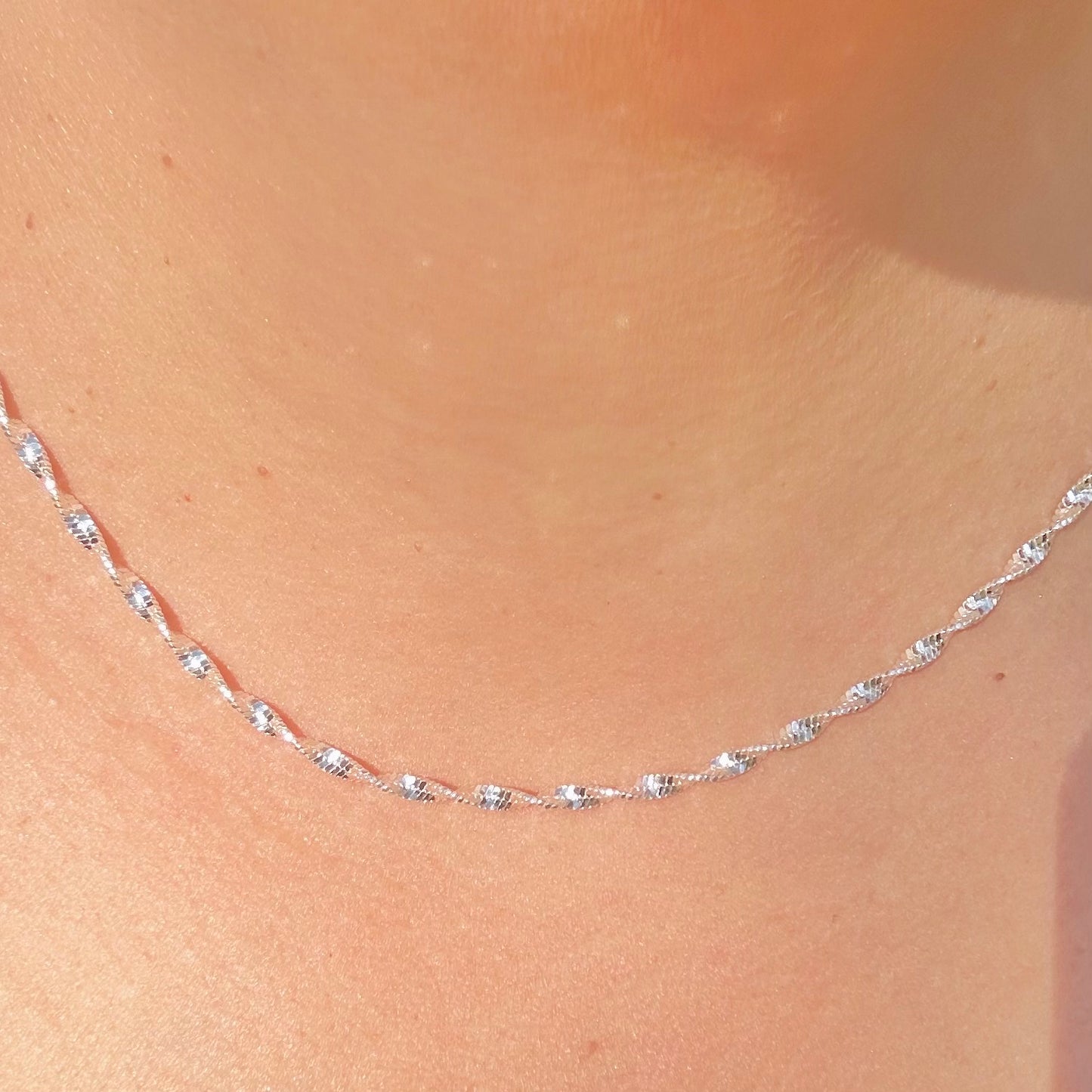 Unisex 2.5mm Twisted Singapore Rope Chain Necklace -  Solid 925 Sterling Silver or 14k Gold Finish
