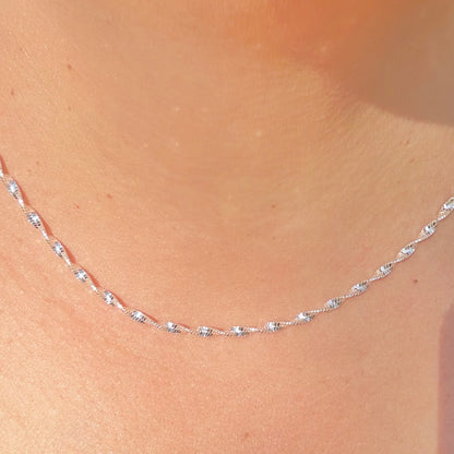 Unisex 2.5mm Twisted Singapore Rope Chain Necklace -  Solid 925 Sterling Silver or 14k Gold Finish