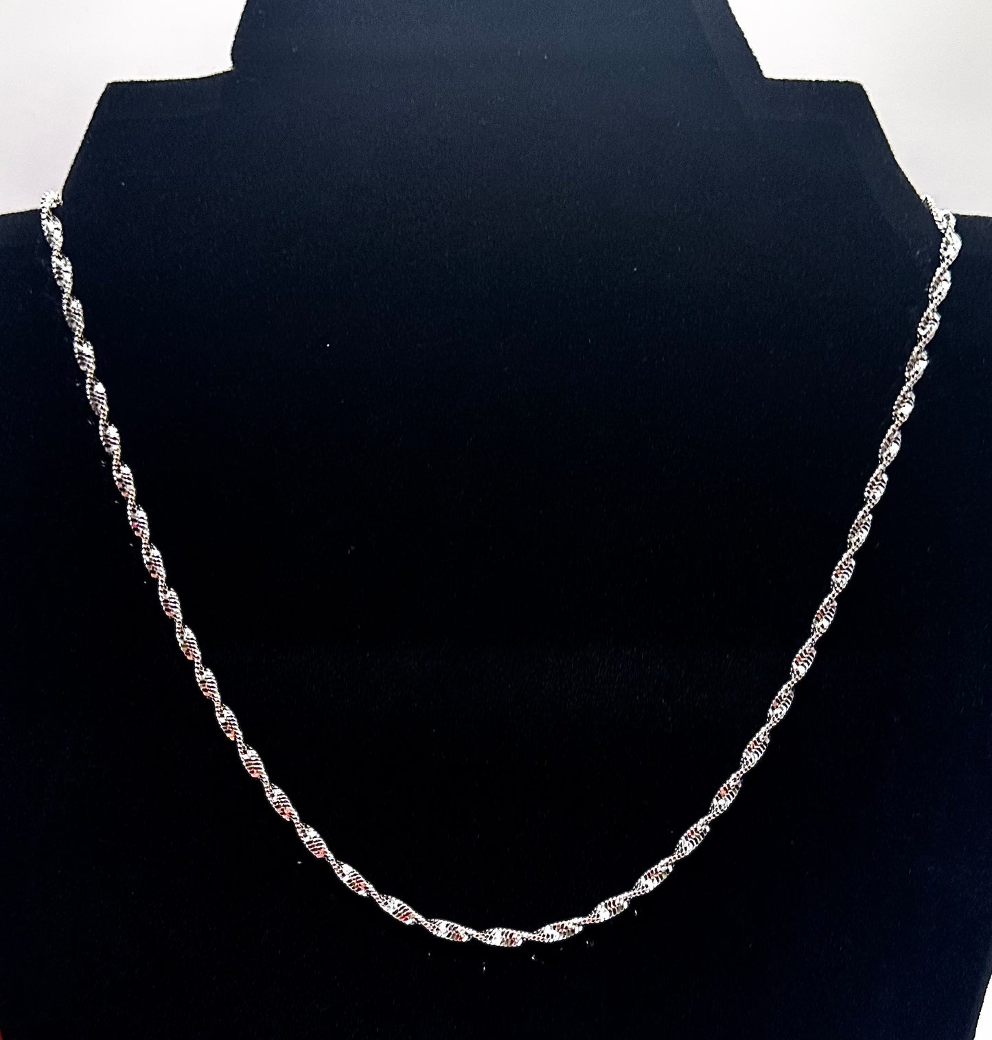 Unisex 2.5mm Twisted Singapore Rope Chain Necklace -  Solid 925 Sterling Silver or 14k Gold Finish