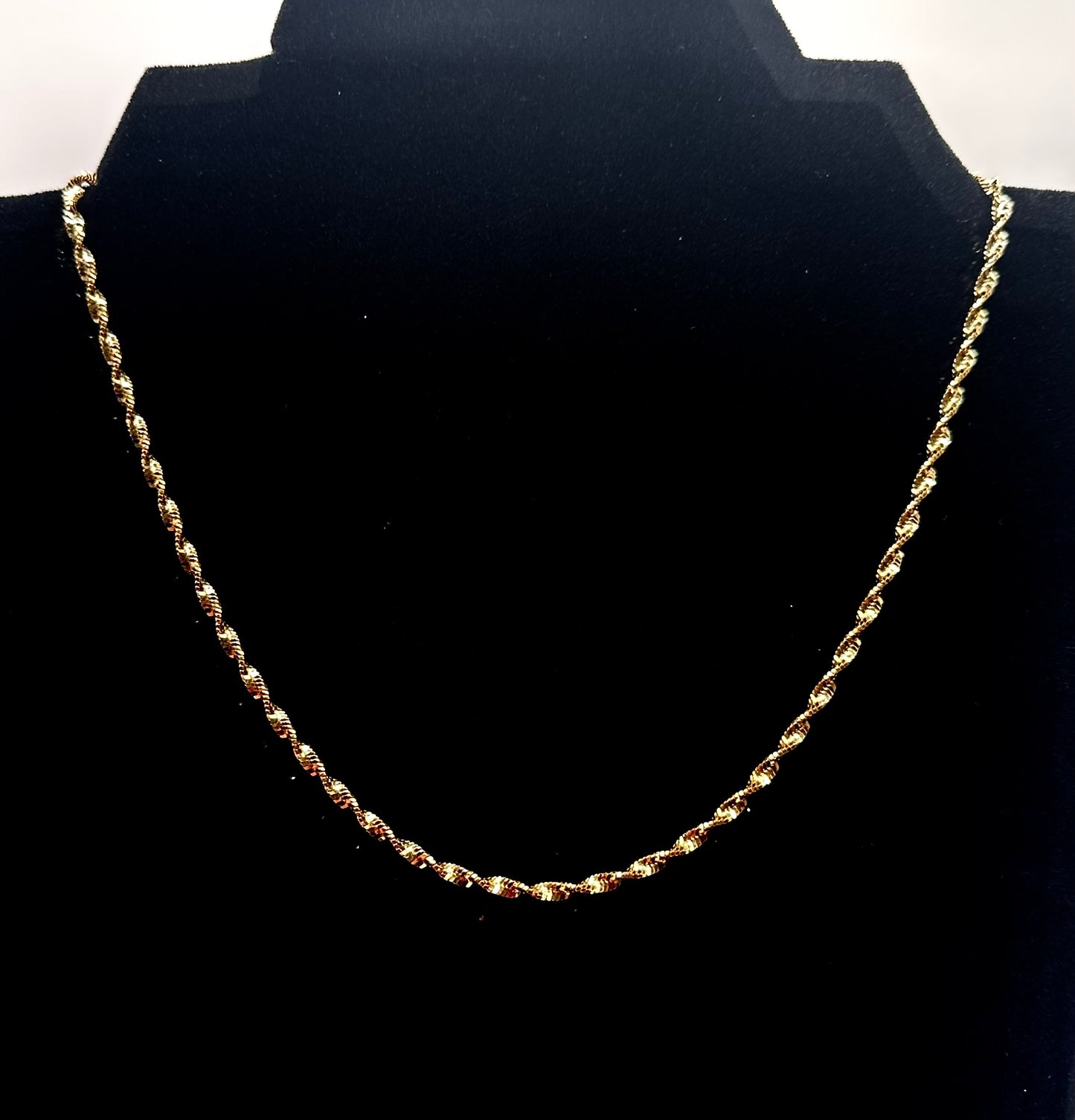 Unisex 2.5mm Twisted Singapore Rope Chain Necklace -  Solid 925 Sterling Silver or 14k Gold Finish