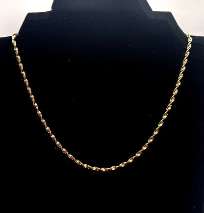 Unisex 2.5mm Twisted Singapore Rope Chain Necklace -  Solid 925 Sterling Silver or 14k Gold Finish