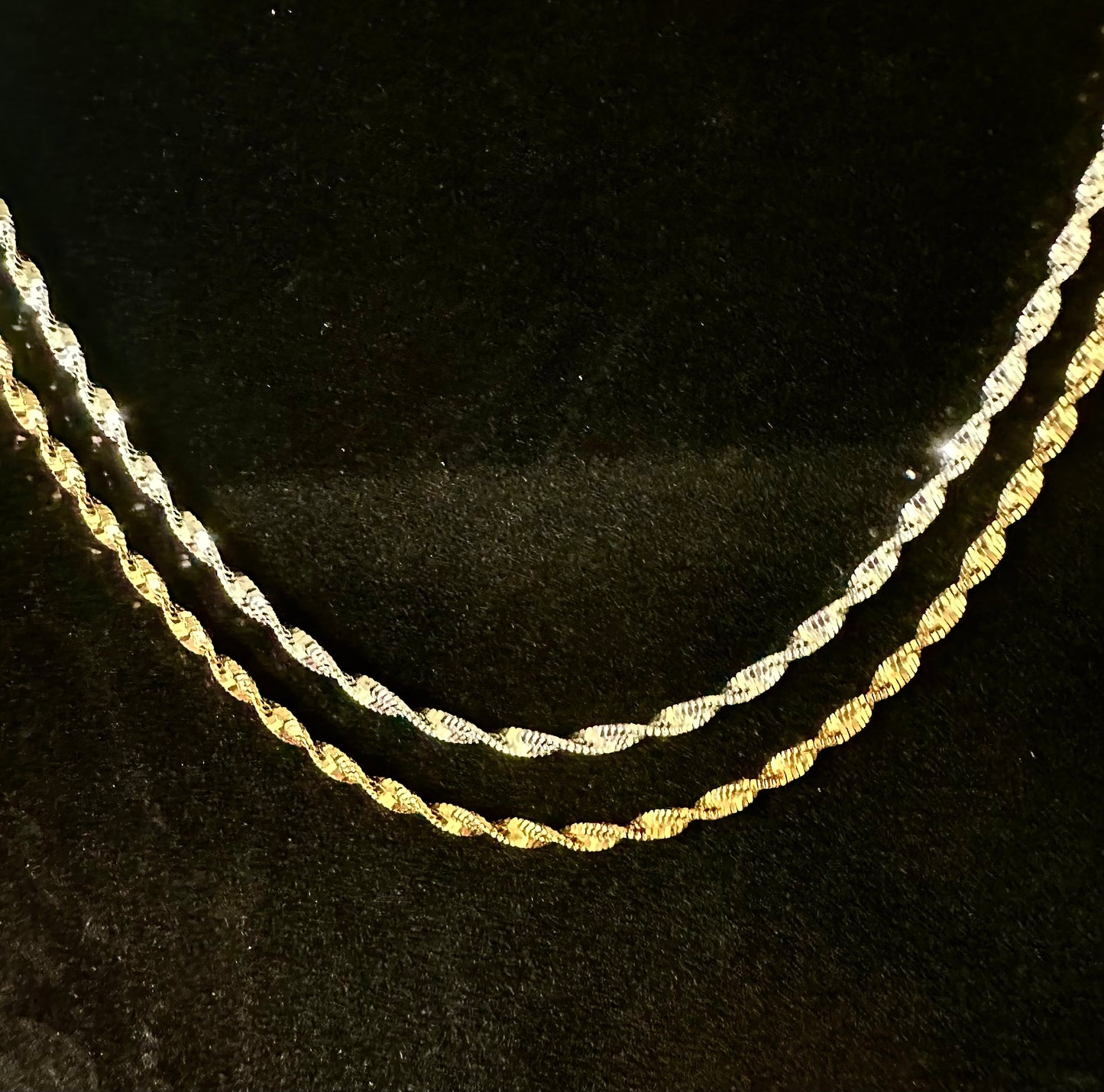 Unisex 2.5mm Twisted Singapore Rope Chain Necklace -  Solid 925 Sterling Silver or 14k Gold Finish