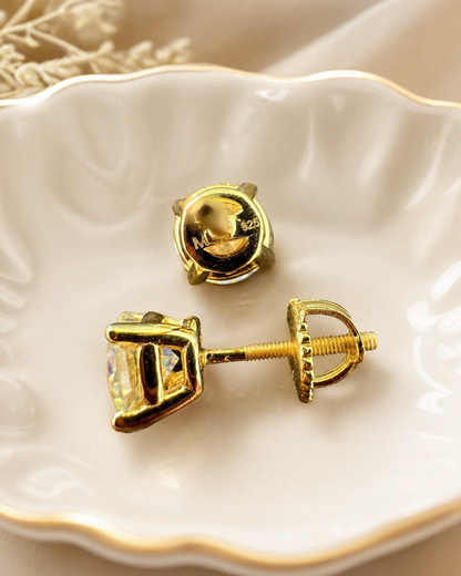 Canary Yellow Moissanite Stud Earrings 14k Gold Vermeil Over 925 Sterling Silver
