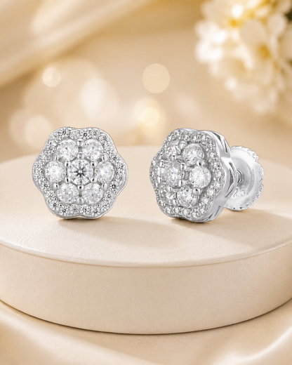 925 Sterling Silver Moissanite Floral Cluster Stud Earrings 7.5mm - 11mm