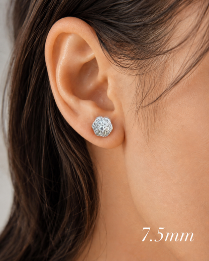 925 Sterling Silver Moissanite Floral Cluster Stud Earrings 7.5mm - 11mm