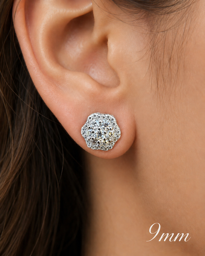 925 Sterling Silver Moissanite Floral Cluster Stud Earrings 7.5mm - 11mm