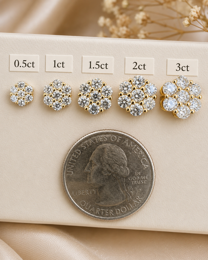 14k Gold Vermeil Over Sterling Silver Moissanite Floral Honeycomb Design Stud Earrings 6mm - 11mm