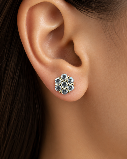 14k Gold Vermeil Over Sterling Silver Moissanite Floral Honeycomb Design Stud Earrings 6mm - 11mm