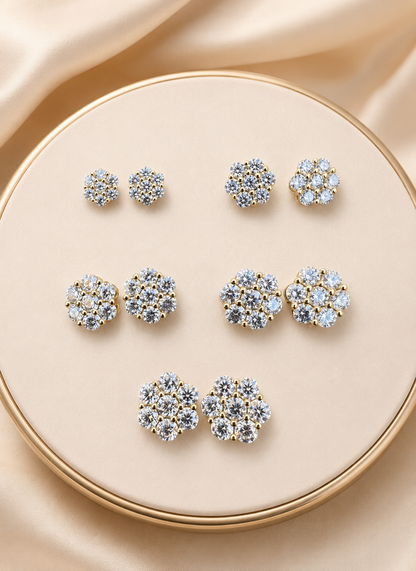14k Gold Vermeil Over Sterling Silver Moissanite Floral Honeycomb Design Stud Earrings 6mm - 11mm