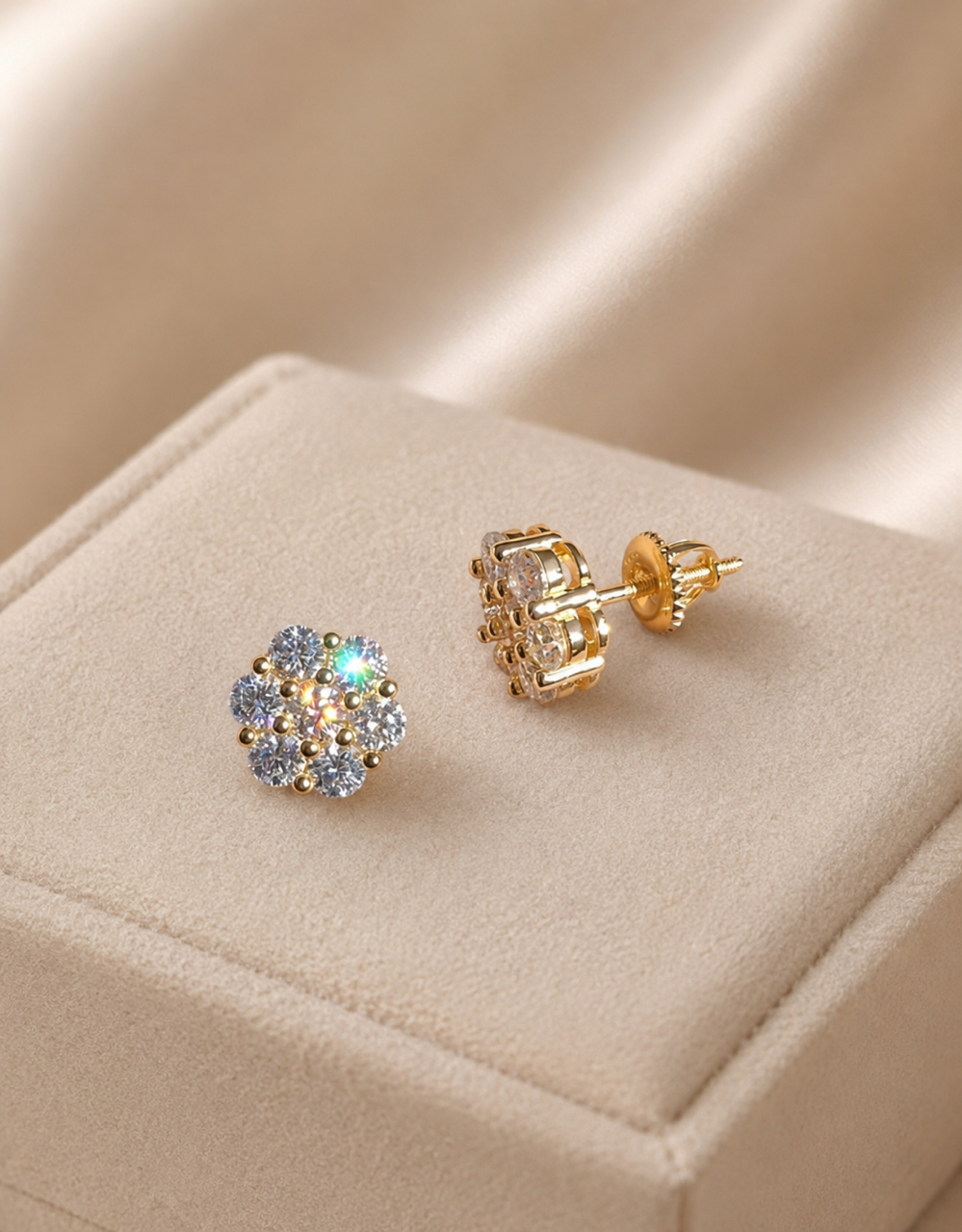 14k Gold Vermeil Over Sterling Silver Moissanite Floral Honeycomb Design Stud Earrings 6mm - 11mm