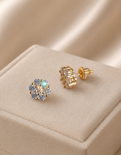 14k Gold Vermeil Over Sterling Silver Moissanite Floral Honeycomb Design Stud Earrings 6mm - 11mm