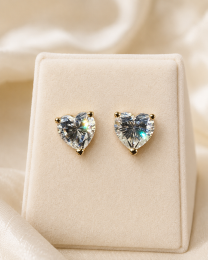 Moissanite HEART Stud Earrings 14K Gold Vermeil Over 925 Sterling Silver 3mm, 5mm, 7mm