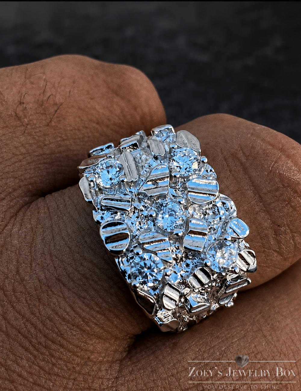 Nugget Ring on Ice (925 Silver & CZ Stones)