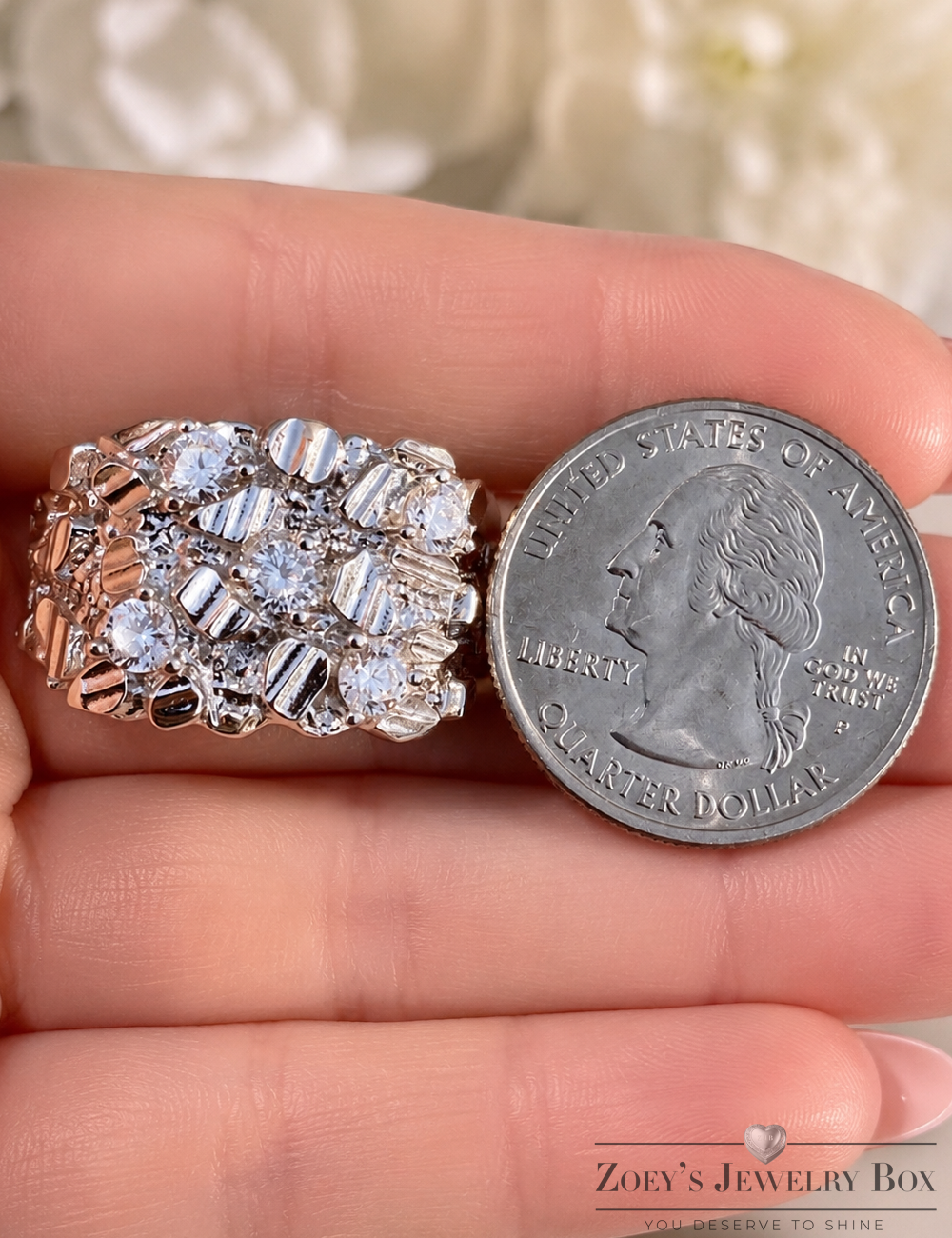 Nugget Ring on Ice (925 Silver & CZ Stones)