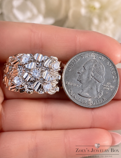 Nugget Ring on Ice (925 Silver & CZ Stones)