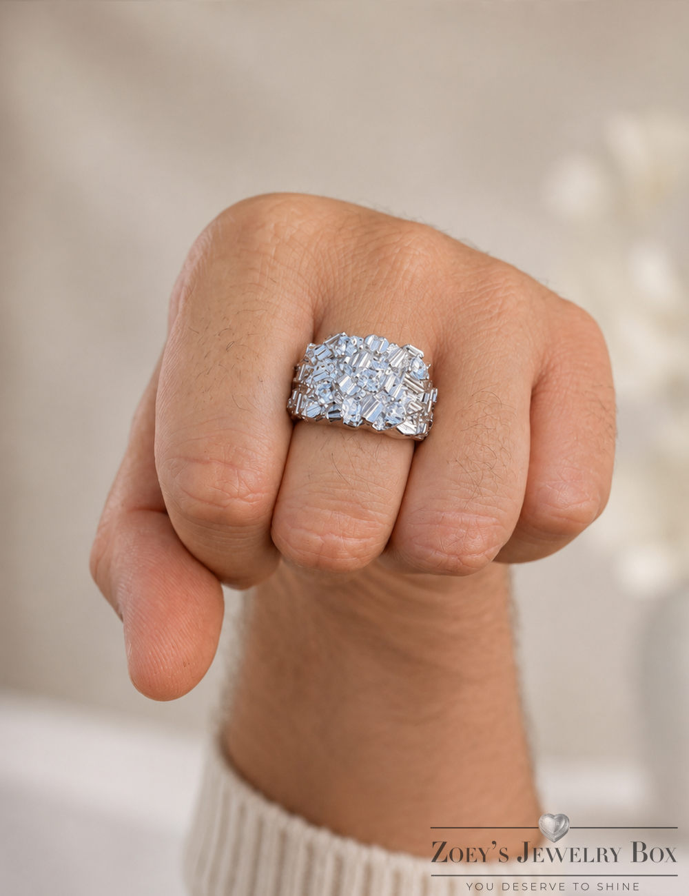 Nugget Ring on Ice (925 Silver & CZ Stones)