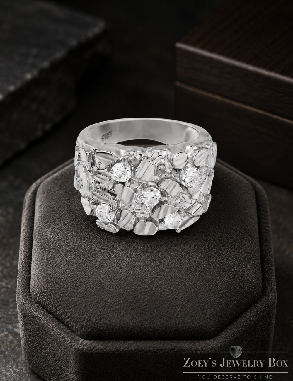 Nugget Ring on Ice (925 Silver & CZ Stones)