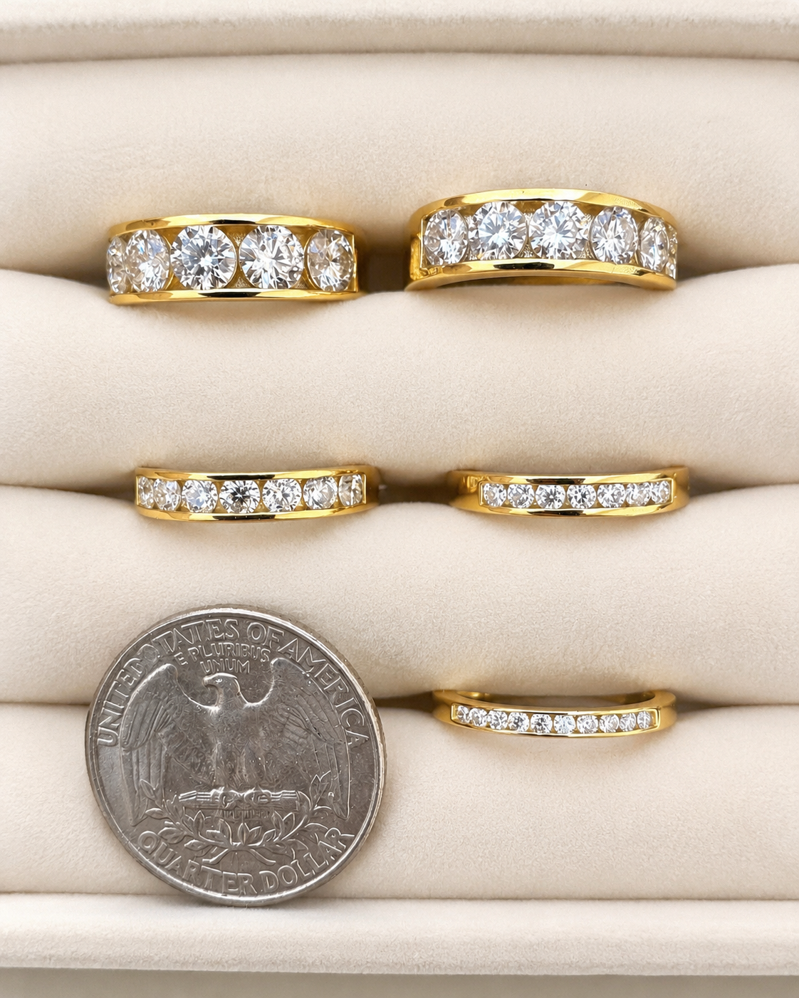 Moissanite Half Eternity Ring/Wedding Band Gold Vermeil over 925 Sterling Silver
