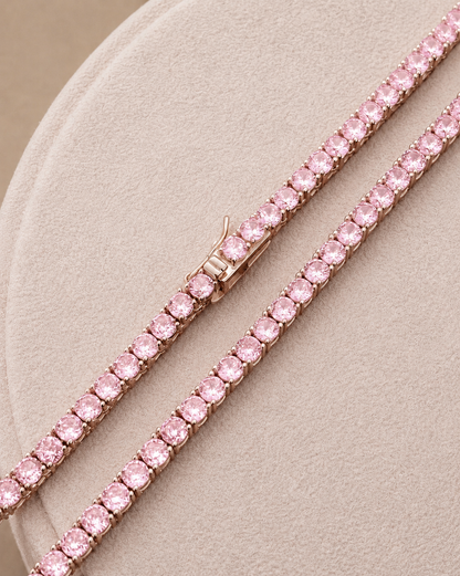 Pink Tennis Chain Necklace (14k Rose Gold Vermeil & 925 Sterling Silver)