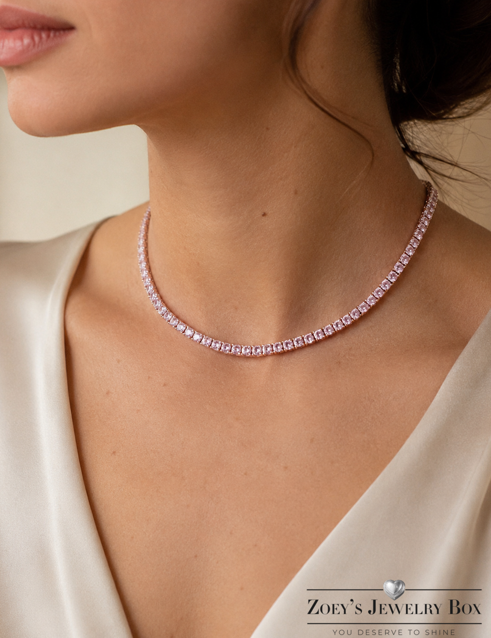 Pink Tennis Chain Necklace (14k Rose Gold Vermeil & 925 Sterling Silver)