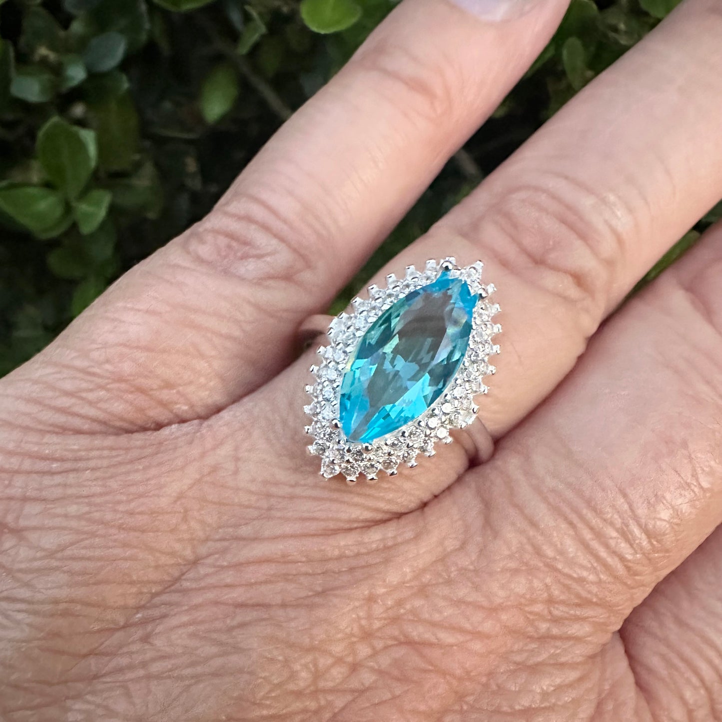 Marquise-Cut Synthetic Aquamarine GemStone Ring