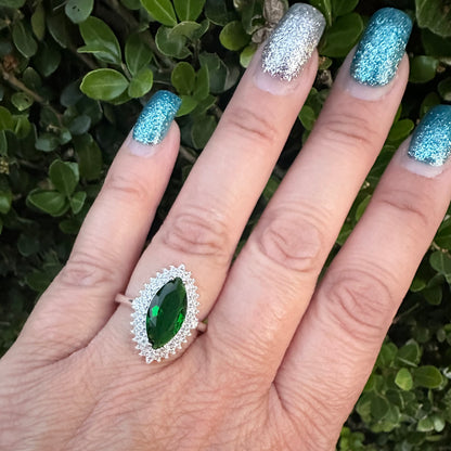 Marquise-Cut Synthetic Emerald Gem Stone Ring