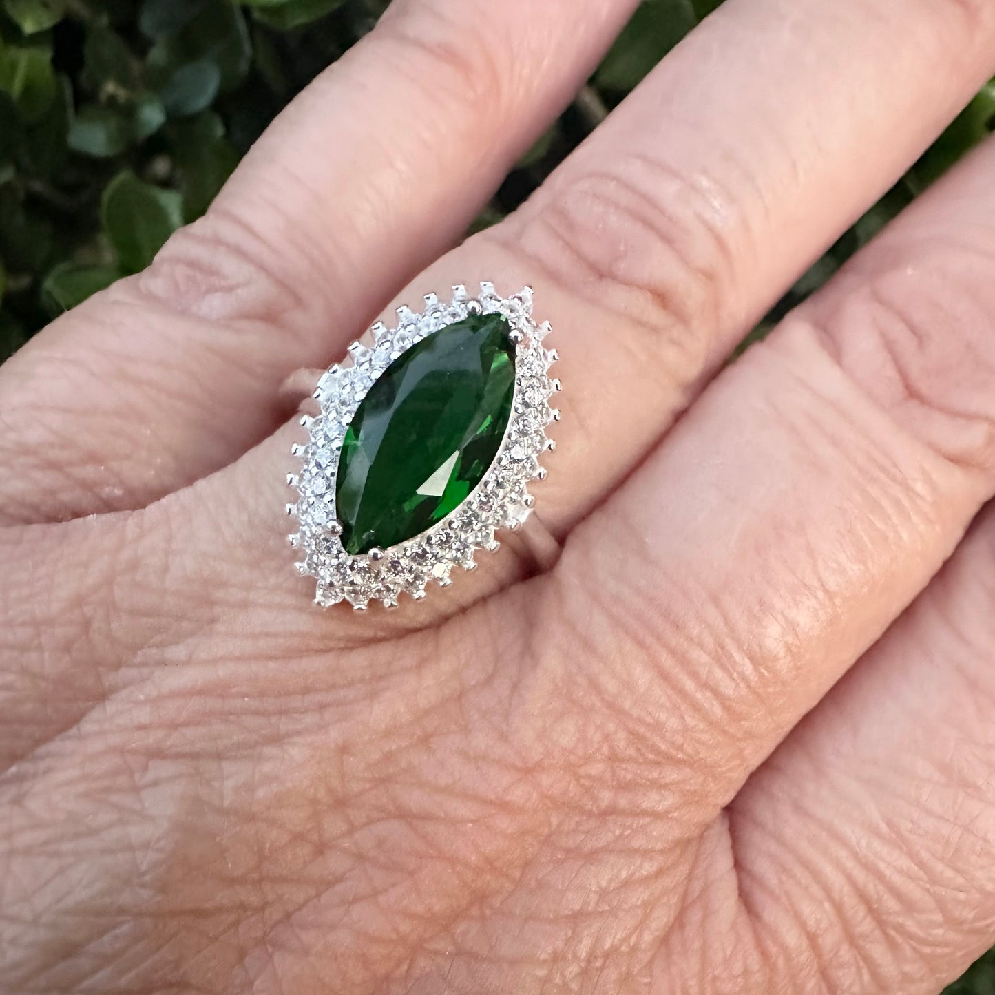 Marquise-Cut Synthetic Emerald Gem Stone Ring
