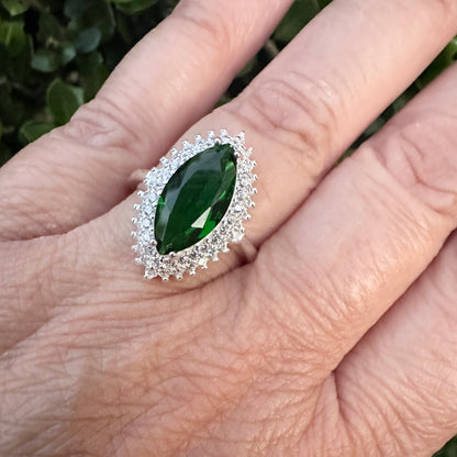 Marquise-Cut Synthetic Emerald Gem Stone Ring