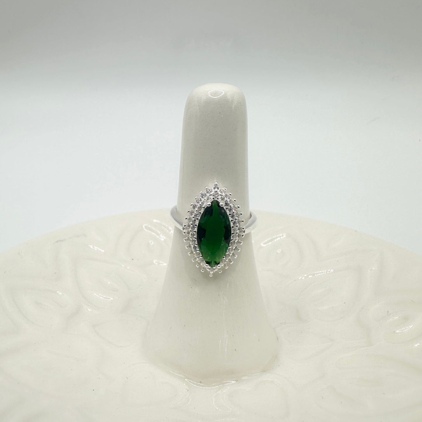 Marquise-Cut Synthetic Emerald Gem Stone Ring
