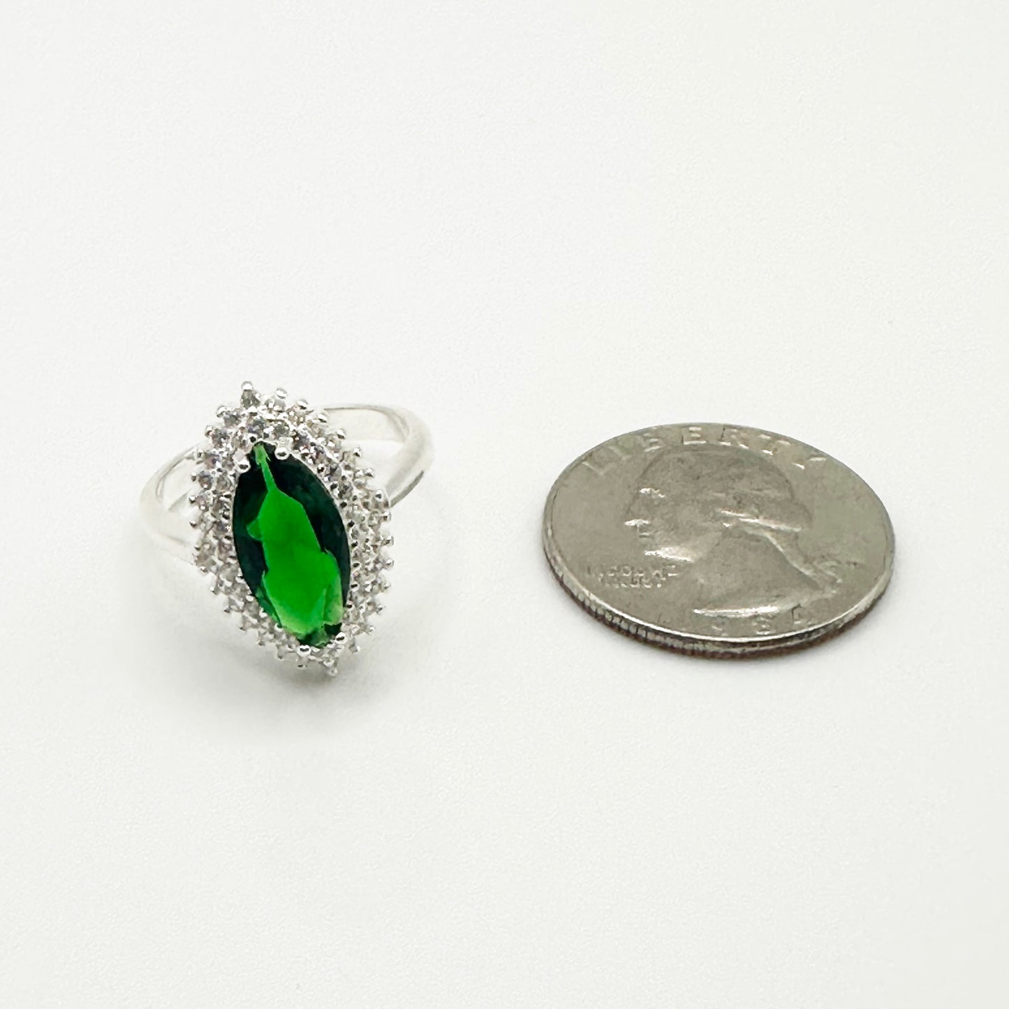 Marquise-Cut Synthetic Emerald Gem Stone Ring