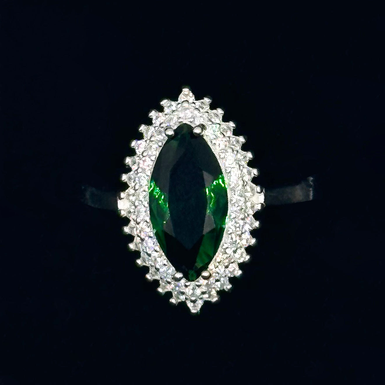 Marquise-Cut Synthetic Emerald Gem Stone Ring