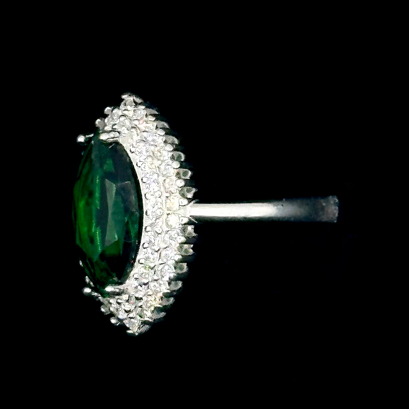 Marquise-Cut Synthetic Emerald Gem Stone Ring