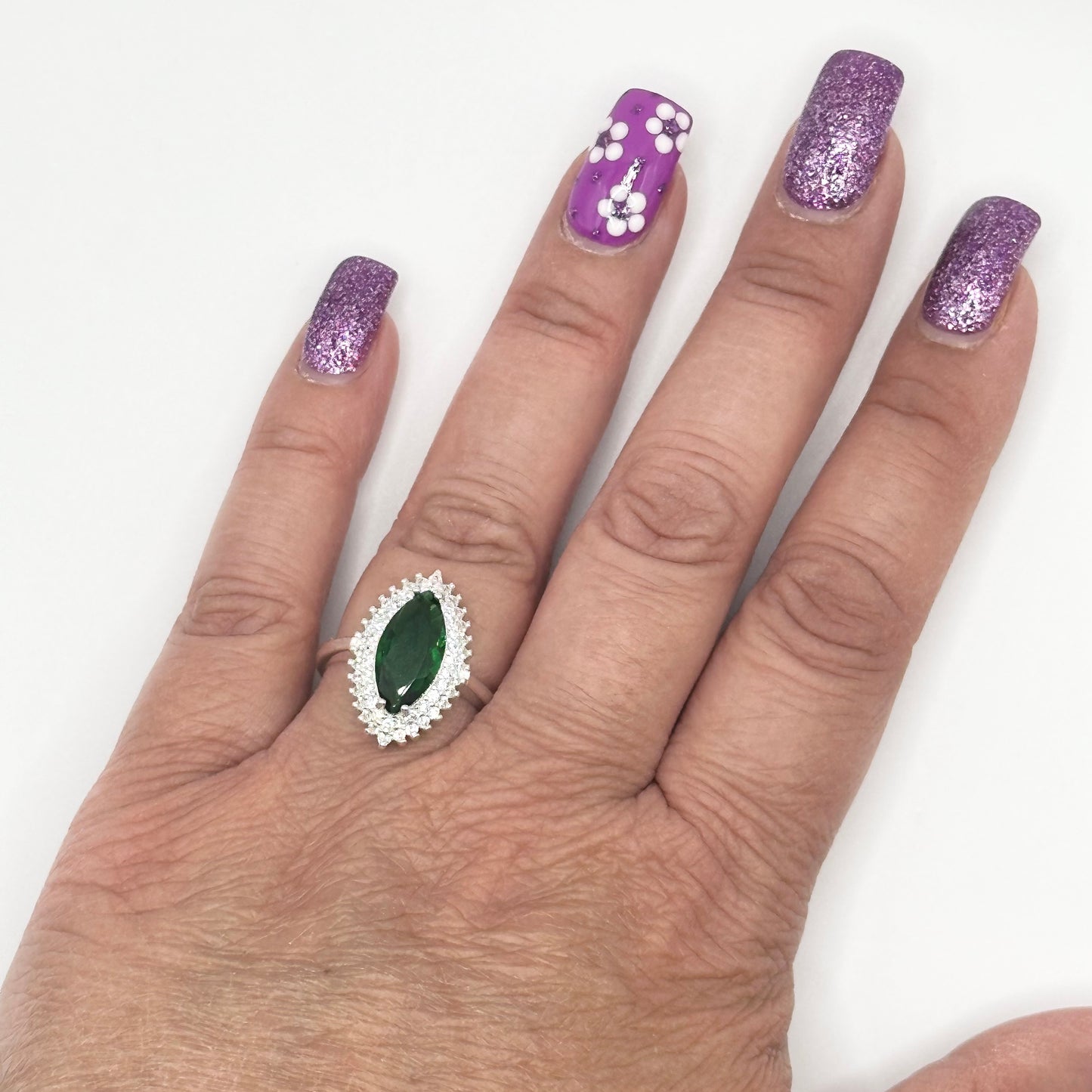Marquise-Cut Synthetic Emerald Gem Stone Ring