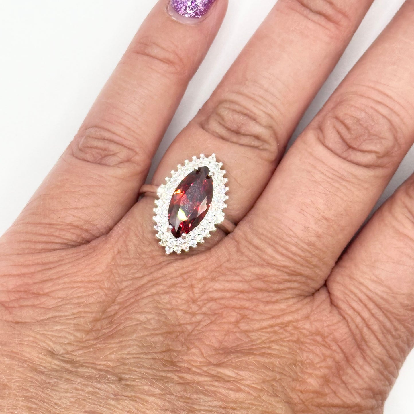 Marquise-Cut Synthetic Ruby Gem Stone Ring
