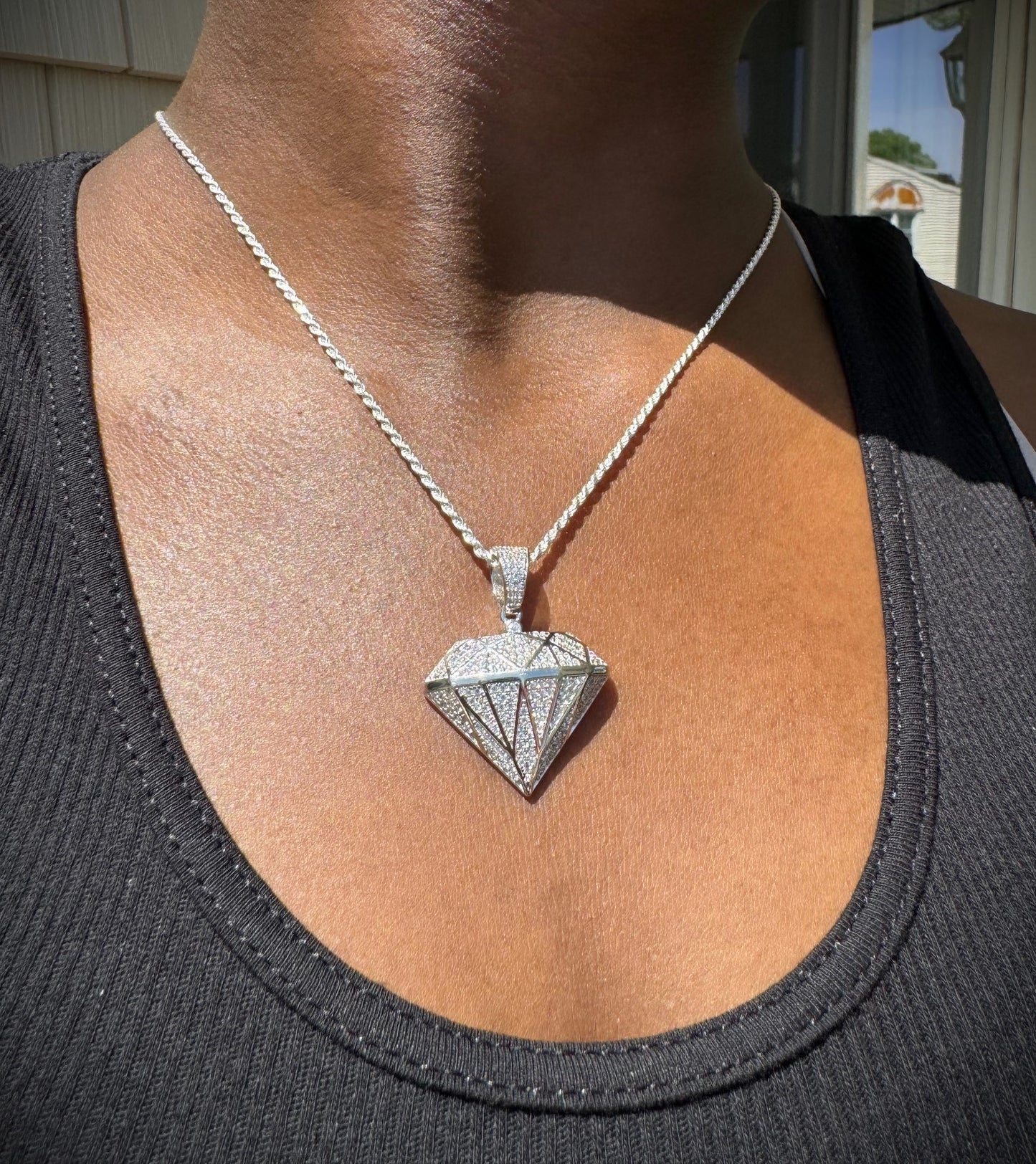 Diamond Shape Bling CZ Pendant – Gold or Silver