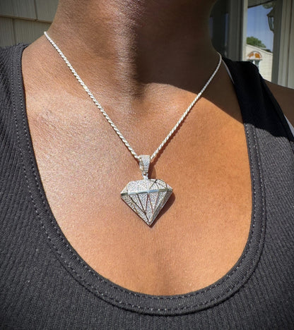 Diamond Shape Bling CZ Pendant – Gold or Silver