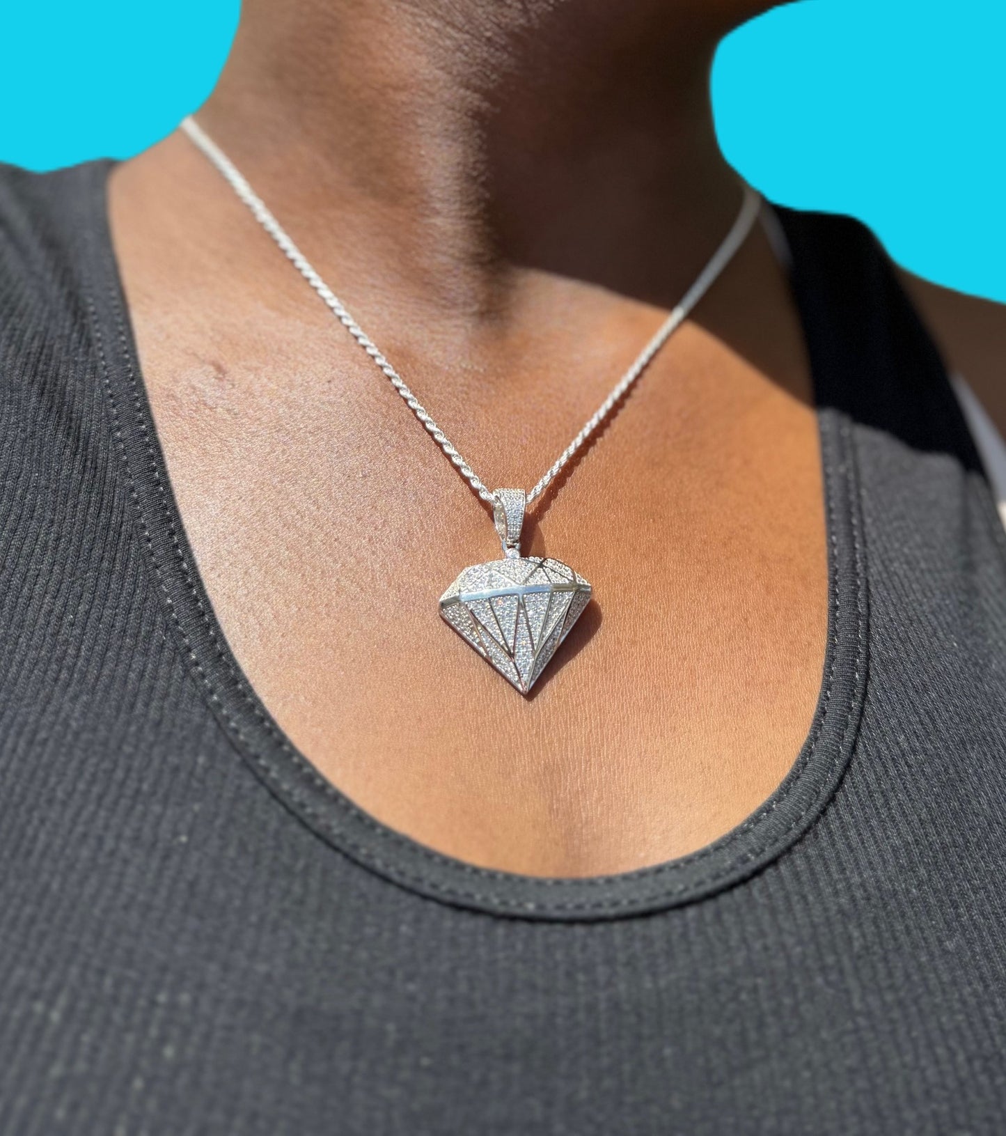 Diamond Shape Bling CZ Pendant – Gold or Silver