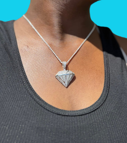 Diamond Shape Bling CZ Pendant – Gold or Silver