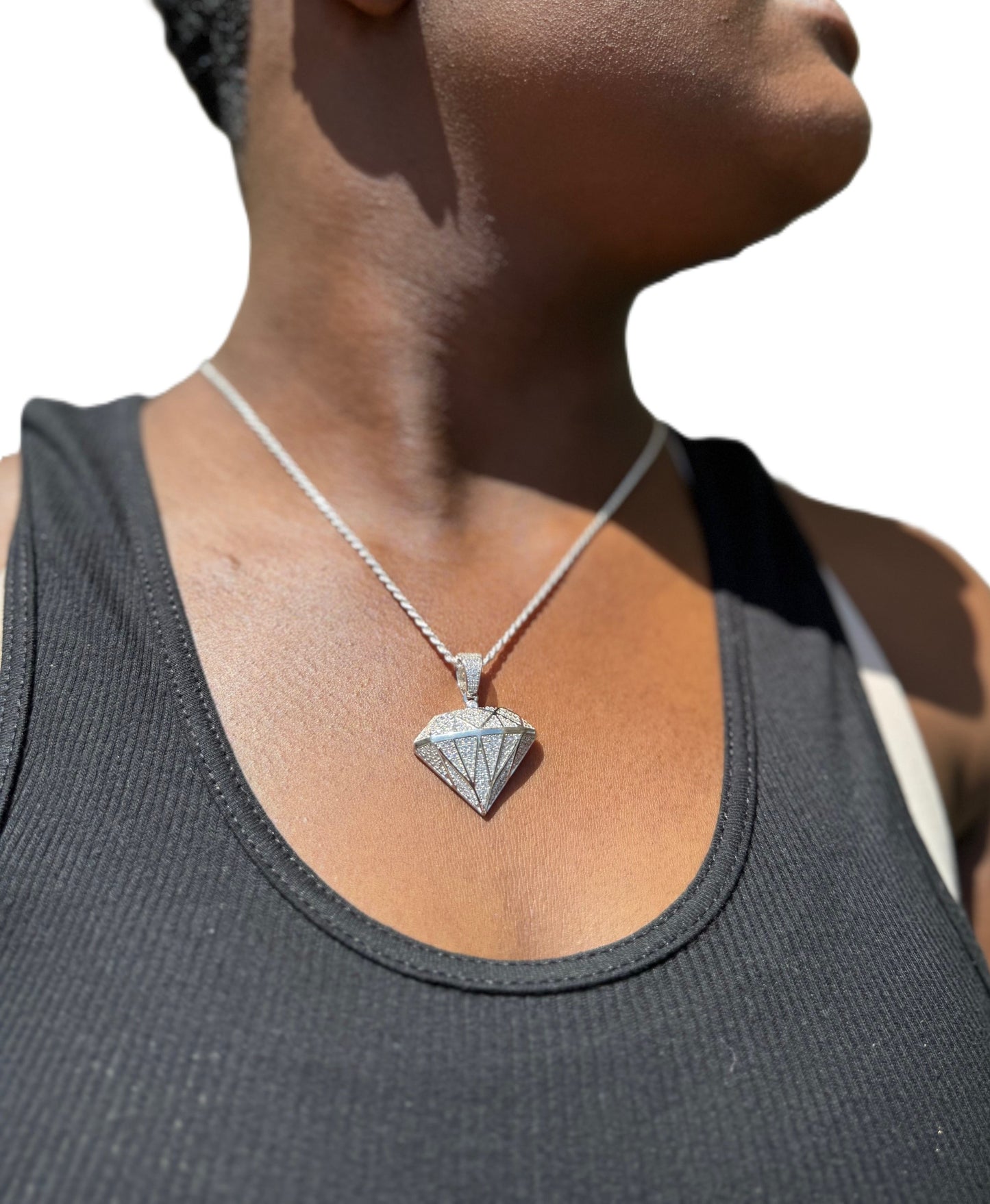 Diamond Shape Bling CZ Pendant – Gold or Silver