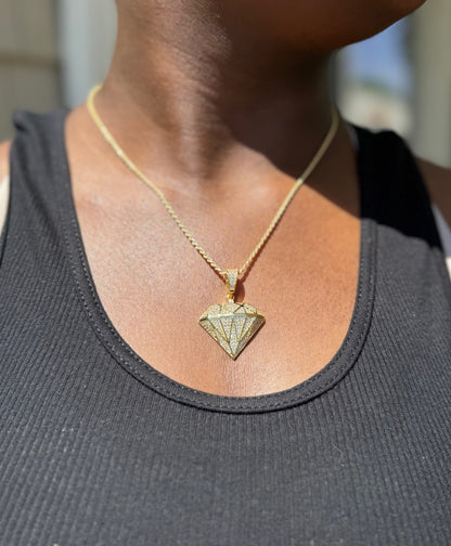 Diamond Shape Bling CZ Pendant – Gold or Silver