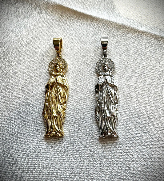 Virgin Mary CZ Pendant – Gold or Silver