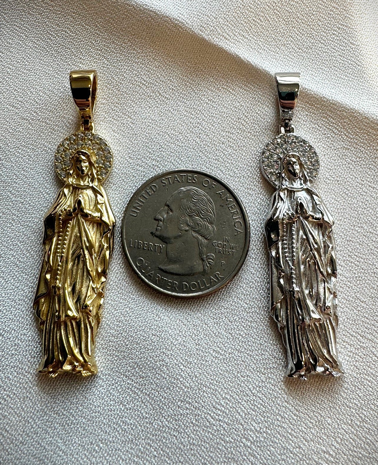 Virgin Mary CZ Pendant – Gold or Silver